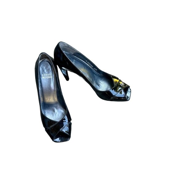Stuart Weitzman Black Patent Leather Peep Toe Heels Size 6.5 M - Picture 4 of 16